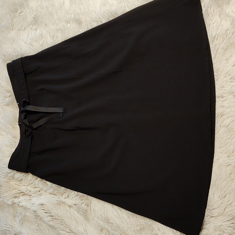 Cato A-Line Midi Skirt Black w/ Tie-Back Ribbon Belt Business Casual Stretch 6 - Picture 7 of 11